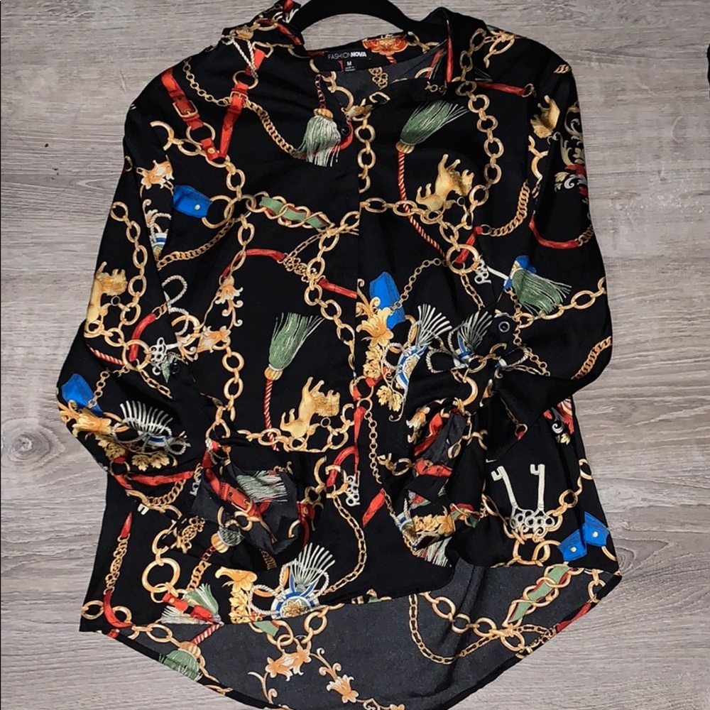Printed Satin Button Up🖤